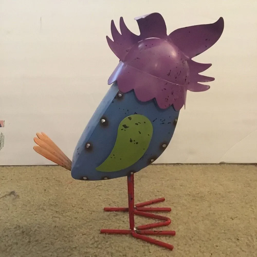 Whimsical Metal Owl Figurine with Spring To Bobble Colorful‎ Indoor Outdoor